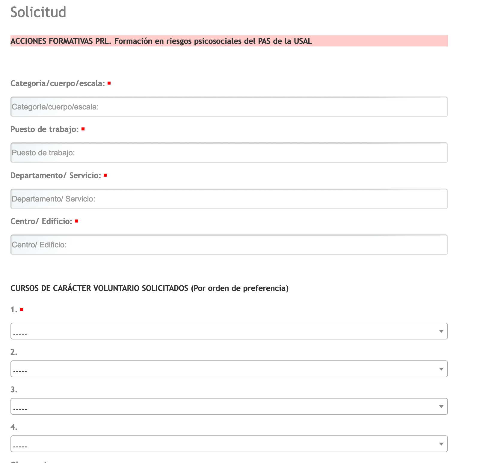Nuevo formulario Acciones Formativas Prevención Riesgos Laborales