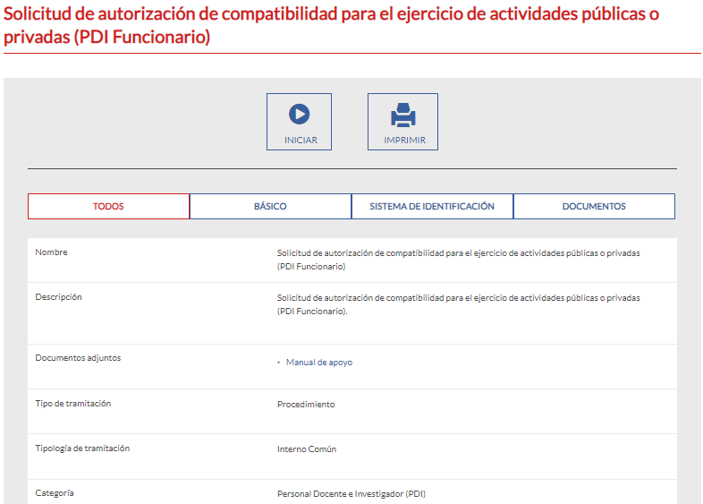 Solicitud de autorización de compatibilidad para el ejercicio de actividades públicas o privadas (PDI Funcionario)