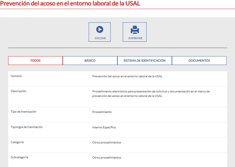 Procedimiento electrónico para presentación de solicitud y documentación en el marco de prevención del acoso en el entorno laboral de la USAL